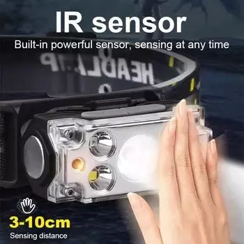 Светодиодный фонарик с индукционной крышкой и зажимом для головы, перезаряжаемый налобный фонарь Type-C с магнитом для кемпинга, рыбалки на открытом воздухе, аварийного освещения