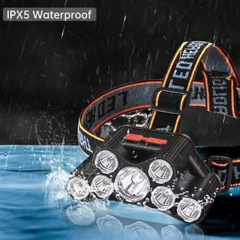Светодиодный фонарик с зарядкой через USB, супер яркий, 5 рабочих режимов, водонепроницаемый, налобный фонарик для ночной рыбалки, походов