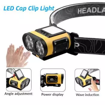 Светодиодный фонарик с зажимом для крышки, датчик движения, USB-перезаряжаемый налобный фонарь для кемпинга, приключений, рыбалки, водонепроницаемый фонарик для улицы