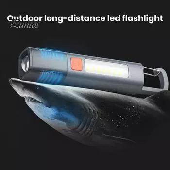 Светодиодный фонарик, супер яркий, высокий люмен, 3 режима освещения, телескопический, масштабируемый, перезаряжаемый через USB, компактный водонепроницаемый походный фонарь серый