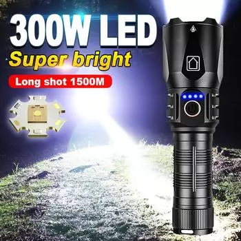 Светодиодный фонарик высокой мощности, 1000000 люмен, перезаряжаемый фонарик с зумом, водонепроницаемый фонарик, мощность дисплея, выходная ручная лампа, светильник для кемпинга Kit D чёрный