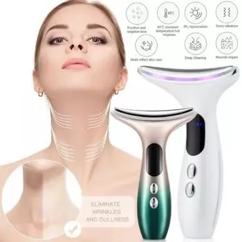 Светодиодный фотонный уход за кожей, инструмент для красоты шеи, микротоковая подтяжка шеи, подтяжка лица, уменьшение двойного подбородка, похудение лица, звуковой вибрационный массажер зелёный