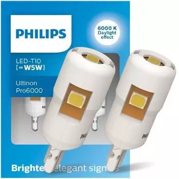 Светодиодный габаритный фонарь Philips T10 6000K 90 люмен, 2 шт., совместимый с техосмотром транспортного средства PHILIPS 11961CU60X2 [.co.jp Limited]