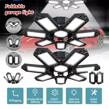 Светодиодный гаражный светильник 120 Вт E26/e27 Сверхяркое гаражное освещение с регулируемыми панелями Деформируемая лампа Потолочный светильник для работы чёрный