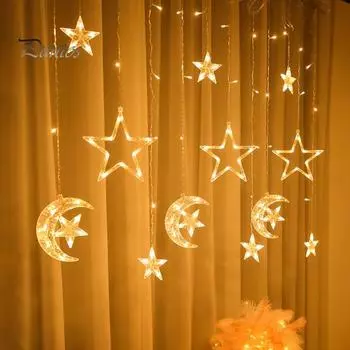 Светодиодный гирляндный светильник Fairy Star Moon с регулируемой яркостью, несколько режимов освещения, декоративный светильник с питанием от USB, декор для окон и стен разноцветный