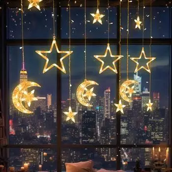 Светодиодный гирляндный светильник Fairy Star Moon с регулируемой яркостью, несколько режимов освещения, декоративный светильник с питанием от USB, декор для окон и стен разноцветный