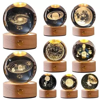 Светодиодный хрустальный шар настольная лампа 3D светящаяся луна планета галактика домашний декор спальни USB зарядка для детей взрослых подарки на день рождения детская игрушка B