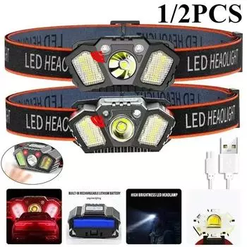 Светодиодный индукционный мини-мощный налобный фонарь с зарядкой через USB, водонепроницаемый многофункциональный уличный фонарь для кемпинга, рыболовный фонарь No induction 1PC