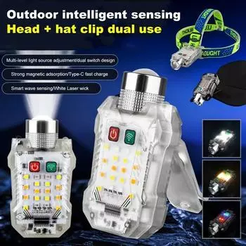 Светодиодный индукционный налобный фонарь с датчиком движения, зажим для шляпы, 40 Вт, многофункциональный налобный фонарь, 13 передач для кемпинга, рыбалки на открытом воздухе Hat clip style-10w