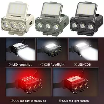 Светодиодный индукционный налобный фонарь, водонепроницаемый, 7 режимов, USB-перезаряжаемый, мини-светильник с зажимом для крышки, портативный охотничий фонарь для кемпинга хаки