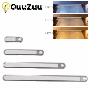 Светодиодный индукционный светильник под шкаф с регулируемой яркостью, 3 цвета, датчик движения, ночник для шкафа, USB магнитная лента, лампа для кухонного шкафа