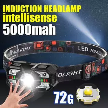 Светодиодный интеллектуальный сенсорный налобный фонарь Type-C, перезаряжаемый налобный фонарь для ночной рыбалки, дальний разведывательный фонарь 1000mah