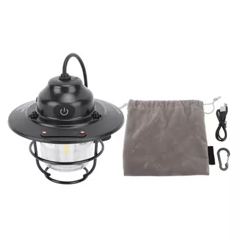 Светодиодный кемпинговый фонарь Водонепроницаемый 1200 мАч 2,0 Вт Плавная регулировка яркости Винтажный Перезаряжаемый кемпинговый фонарь чёрный