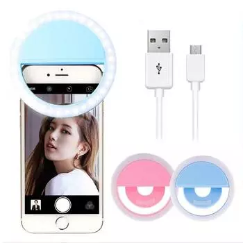 Светодиодный кольцевой светильник для селфи с USB зарядкой, объектив мобильного телефона, светодиодный светильник для селфи, кольцо для iPhone, для Samsung, Xiaomi, телефон для селфи синий