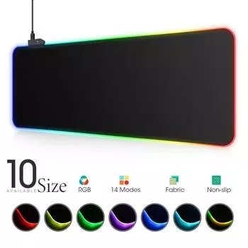 Светодиодный коврик для мыши с RGB-подсветкой, чехол для клавиатуры, коврик для стола, цветной коврик для мыши с поверхностью, водонепроницаемый мульти-размерный коврик для компьютерной игры World Computer Gamer CS Dota LED 30 x 25 cm