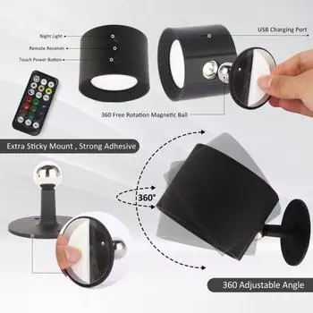 Светодиодный магнитный настенный светильник с регулируемой цветовой температурой, датчиком движения, настенный светильник с дистанционным управлением 1pc