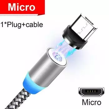 Светодиодный магнитный USB-кабель, магнит для быстрой зарядки, кабель Micro USB Type C, кабель для синхронизации данных для IPhone, Samsung, HuaWei, Xiaomi 1M Cable+Micro USB Plug чёрный