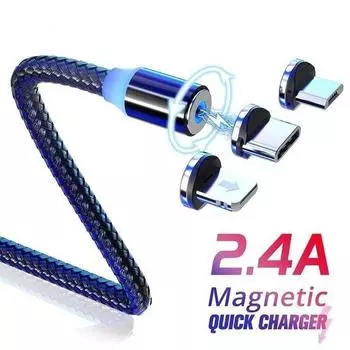 Светодиодный магнитный USB-кабель, магнит для быстрой зарядки, кабель Micro USB Type C, кабель для синхронизации данных для IPhone, Samsung, HuaWei, Xiaomi 1M Cable+Micro USB Plug чёрный