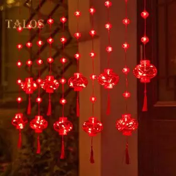 Светодиодный маленький фонарь, гирлянда, 8 режимов, водонепроницаемый, легко подвешивается, питание от батареек, украшение для весеннего фестиваля красный