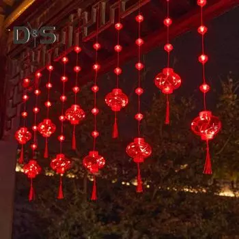Светодиодный маленький фонарь, гирлянда, 8 режимов, водонепроницаемый, легко подвешивается, питание от батареек, украшение для весеннего фестиваля красный