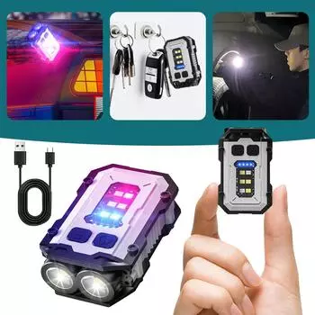 Светодиодный маломощный фонарик с красными и синими мигающими огнями, 8-режимный USB-фонарик-брелок, портативный фонарик для кемпинга и походов One Size белый
