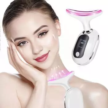 Светодиодный массажер для лица и шеи, косметический инструмент для гладкого лица и шеи, инструмент для ухода за кожей 7-в-1 с четырьмя режимами, теплый увлажняющий EMS, уход за красотой белый