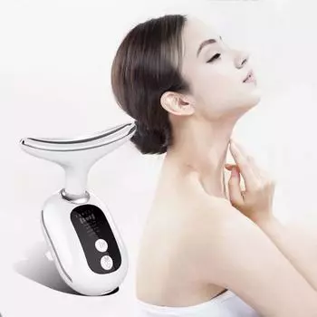 Светодиодный массажер для лица и шеи, косметический инструмент для гладкого лица и шеи, инструмент для ухода за кожей 7-в-1 с четырьмя режимами, теплый увлажняющий EMS, уход за красотой белый