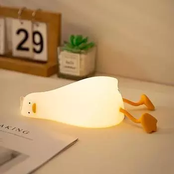 Светодиодный милый ночник-утка с USB-перезаряжаемым ночником, сенсорный силиконовый датчик, регулируемая яркость, для декора спальни, подарок на день рождения белый