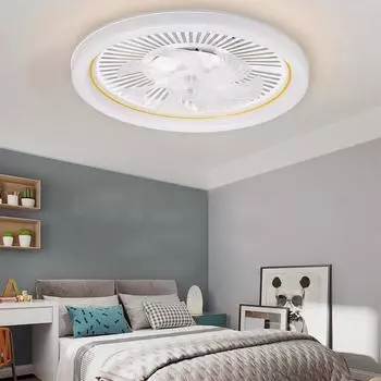 Светодиодный минималистский современный потолочный вентилятор с пультом дистанционного управления для спальни, вентиляция, освещение, энергосберегающий и бесшумный Remote Dimming золотистый