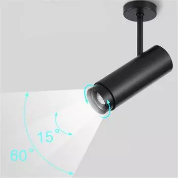 Светодиодный моноточечный потолочный светильник 15°/60° с регулируемым углом луча, фокусная лампа 7 Вт, 10 Вт, 15 Вт, масштабируемое настенное освещение для коммерческой фотосъемки 7W 3000K чёрный