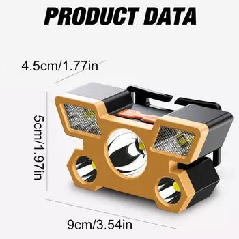 Светодиодный мощный пятиголовый уличный водонепроницаемый рыболовный фонарь с зарядкой от USB, сверхъяркий фонарик с креплением на голову золотой