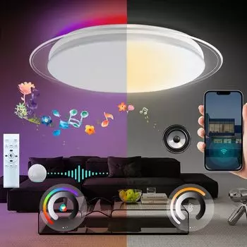 Светодиодный музыкальный потолок TAIGURAZ 6 татами WiFi Совместимость с Bluetooth Непрямой свет RGB Модный потолочный светильник с регулировкой яркости Высокая яркость Пульт дистанционного управления Атмосфера