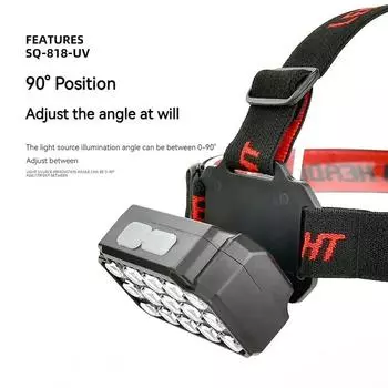 Светодиодный налобный фонарь двойного назначения с УФ- и белым светом, рыболовный налобный фонарь с 10 УФ-светодиодами и 5 светодиодами P40, используется для кемпинга, ловли скорпионов и т. д. серый
