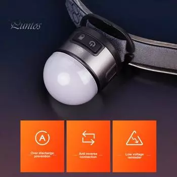 Светодиодный налобный фонарь Перезаряжаемый фонарик Высокий люмен Несколько режимов освещения Регулируемый водонепроницаемый налобный фонарь с громкой связью Светодиодный свет чёрный