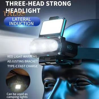 Светодиодный налобный фонарь, перезаряжаемый колпачок с датчиком движения, IPX4, водонепроницаемый, вращающийся на 180 градусов, прикрепляемый фонарик, уличный светильник для шляпы чёрный