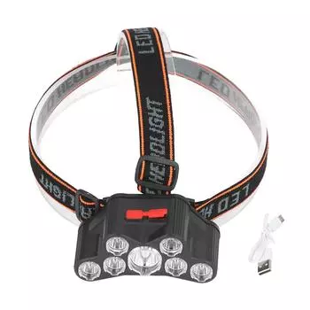 Светодиодный налобный фонарь с 7 лампами, высокая яркость, 4 режима, водонепроницаемый, USB-зарядка, головная повязка для