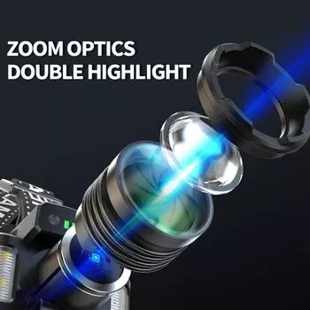 Светодиодный налобный фонарь с датчиком движения, водонепроницаемый, перезаряжаемый через USB, масштабируемый фонарик для кемпинга, пешего туризма, рыбалки, велоспорта чёрный