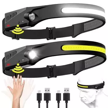 Светодиодный налобный фонарь с датчиком, встроенный аккумулятор, USB-перезаряжаемый налобный фонарь, аварийный фонарь для кемпинга, рыбалки белый