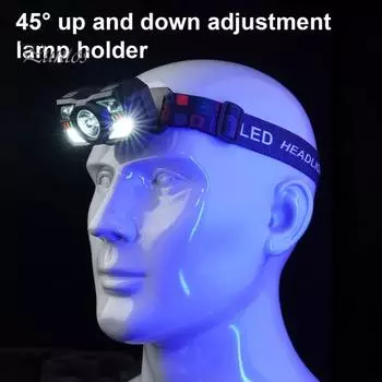 Светодиодный налобный фонарь с красным светом, супер яркий, высокий люмен, 5 режимов освещения, датчик движения, водонепроницаемый, перезаряжаемый светодиодный налобный фонарь чёрный