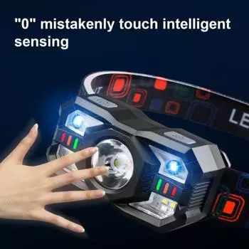 Светодиодный налобный фонарь с красным светом, супер яркий, высокий люмен, 5 режимов освещения, датчик движения, водонепроницаемый, перезаряжаемый светодиодный налобный фонарь чёрный