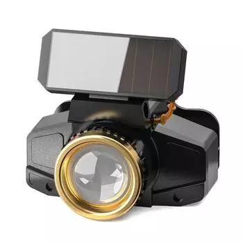 Светодиодный налобный фонарь с солнечной зарядкой, водостойкая сенсорная фара, USB аккумуляторная налобная лампа для наружного кемпинга, пешего туризма чёрный