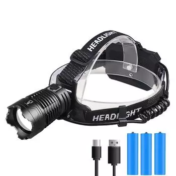 Светодиодный налобный фонарь с телескопическим зумом XHP360, 3000 лм, уличный водонепроницаемый налобный фонарь Without Battery