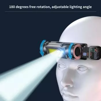 Светодиодный налобный фонарь, уличный фонарик, налобные фонари с регулируемым оголовьем, дальний, почти двойной свет, 180 градусов 1pcs чёрный