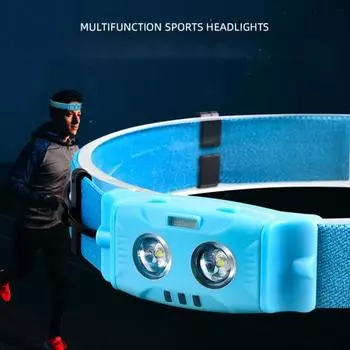 Светодиодный налобный фонарь Водонепроницаемая высокоэластичная повязка на голову Многофункциональный мини-USB перезаряжаемый режим Регулируемый легкий сильный свет Рыболовная фара B чёрный