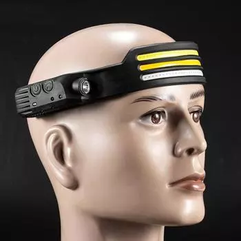 Светодиодный налобный фонарь Водонепроницаемый, высокая яркость, несколько режимов освещения, регулируемый перезаряжаемый сверхлегкий налобный фонарь для пешего туризма, кемпинга с датчиком движения, для кемпинга чёрный