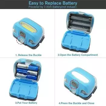 Светодиодный налобный фонарь, водонепроницаемый, мини-фонарь, 3 режима, портативный налобный фонарь, работающий от батареек типа ААА No battery зелёный