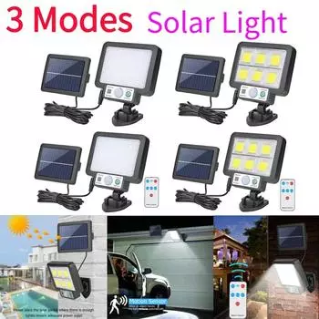 Светодиодный настенный светильник на солнечной батарее, 3 режима, водонепроницаемый, с датчиком движения, садовое уличное освещение, 4 типа, солнечная лампа для настенного освещения гаража 72COB