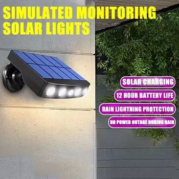 Светодиодный настенный светильник на солнечных батареях для двора и сада IP65 Водонепроницаемое освещение Имитация мониторинга Прожекторы Уличное освещение с датчиками человеческого тела 1PC-warm light