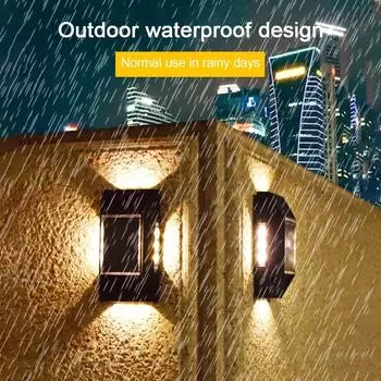 Светодиодный настенный светильник на солнечных батареях, четырехсторонний светящийся настенный светильник, уличный водонепроницаемый светильник, освещение для виллы, забора, двора, балкона 1 PC