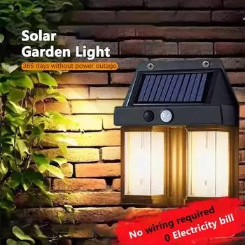 Светодиодный настенный светильник на солнечных батареях с вольфрамовой батареей, водонепроницаемый, IP65, датчик движения, настенный светильник для крыльца, сада, гаража, двора, декоративное освещение